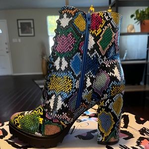 Multi color snake skin print ankle boot